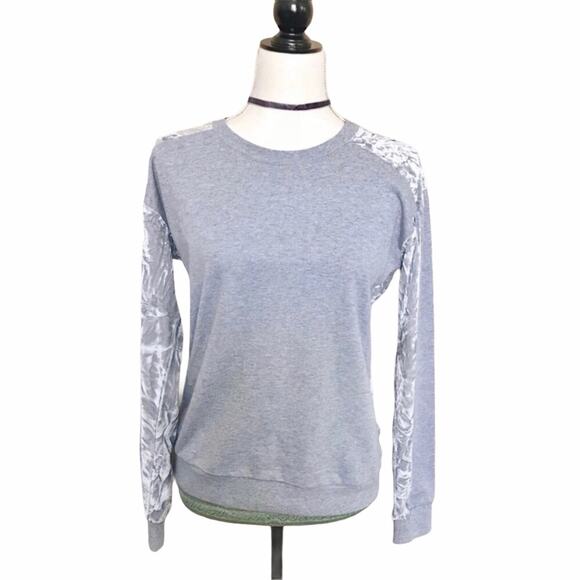 Neiman Marcus NWT Crushed Velvet Sweatshirt Gray Free Generation Top Med - Picture 3 of 5